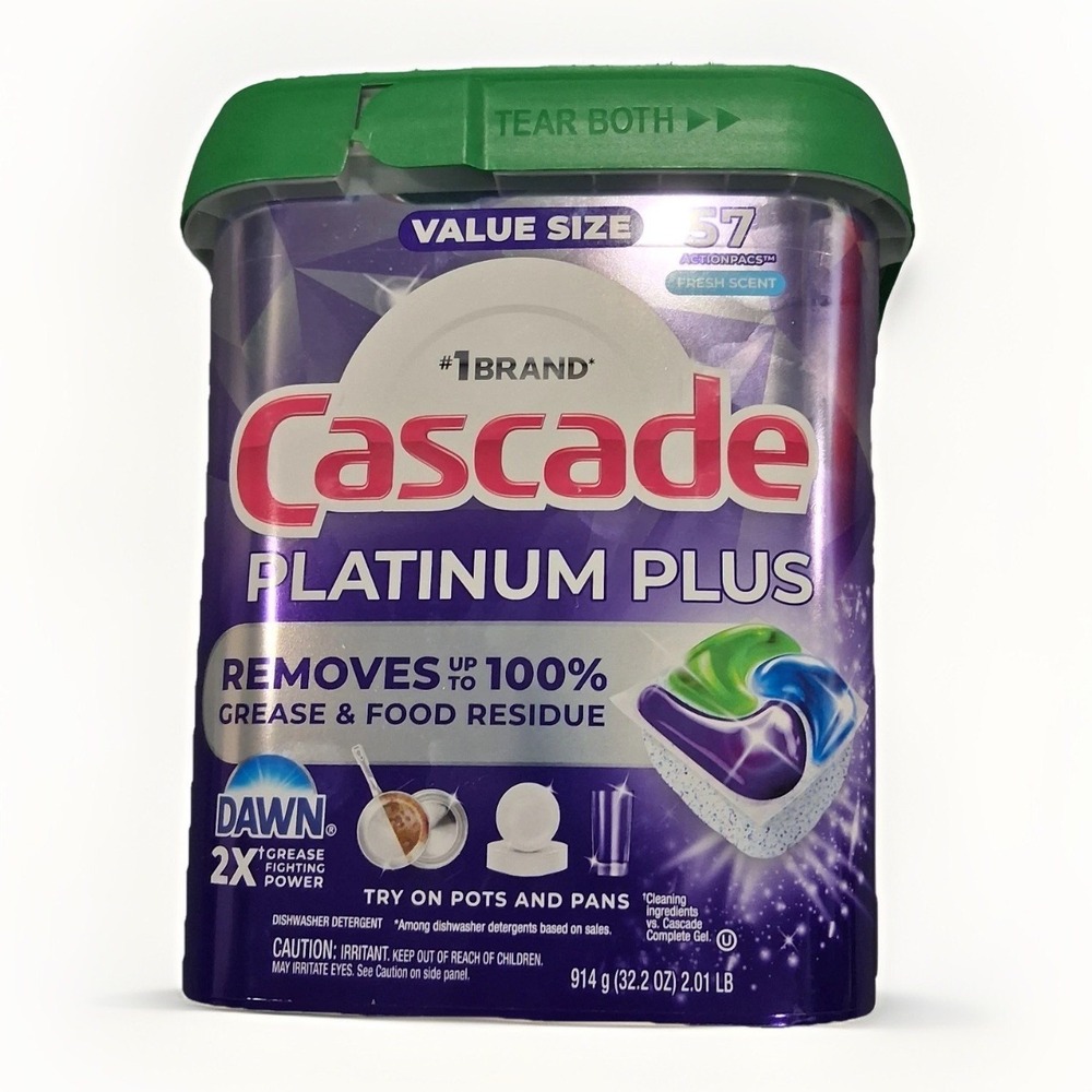 Cascade Platinum Plus Dishwasher Pods Clean Dawn 2X 57 Count NEW, SEALED BOX